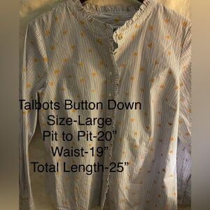 Talbots Blue and White Button Down w/Yellow Hearts